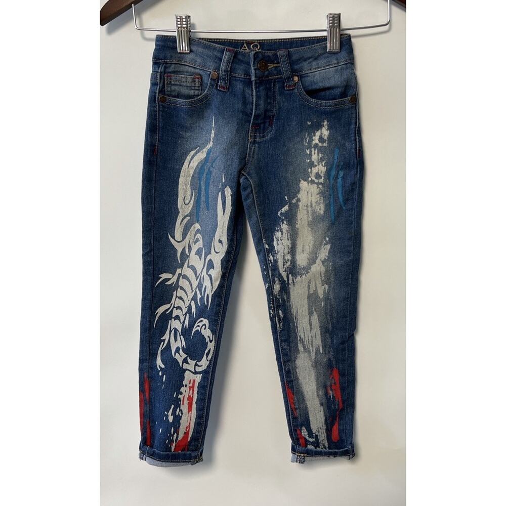 Graffiti Denim Jeans Boys Size 4 Y2k Streetwear Adjustable Waist Paint